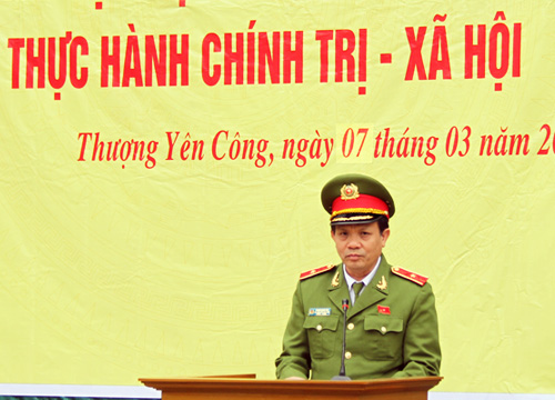 Đồng chí Thiếu tướng, PGS. TS Phạm Ngọc Hà - Phó giám đốc Học viện CSND phát biểu tại buổi lễ tiếp nhận các học viên